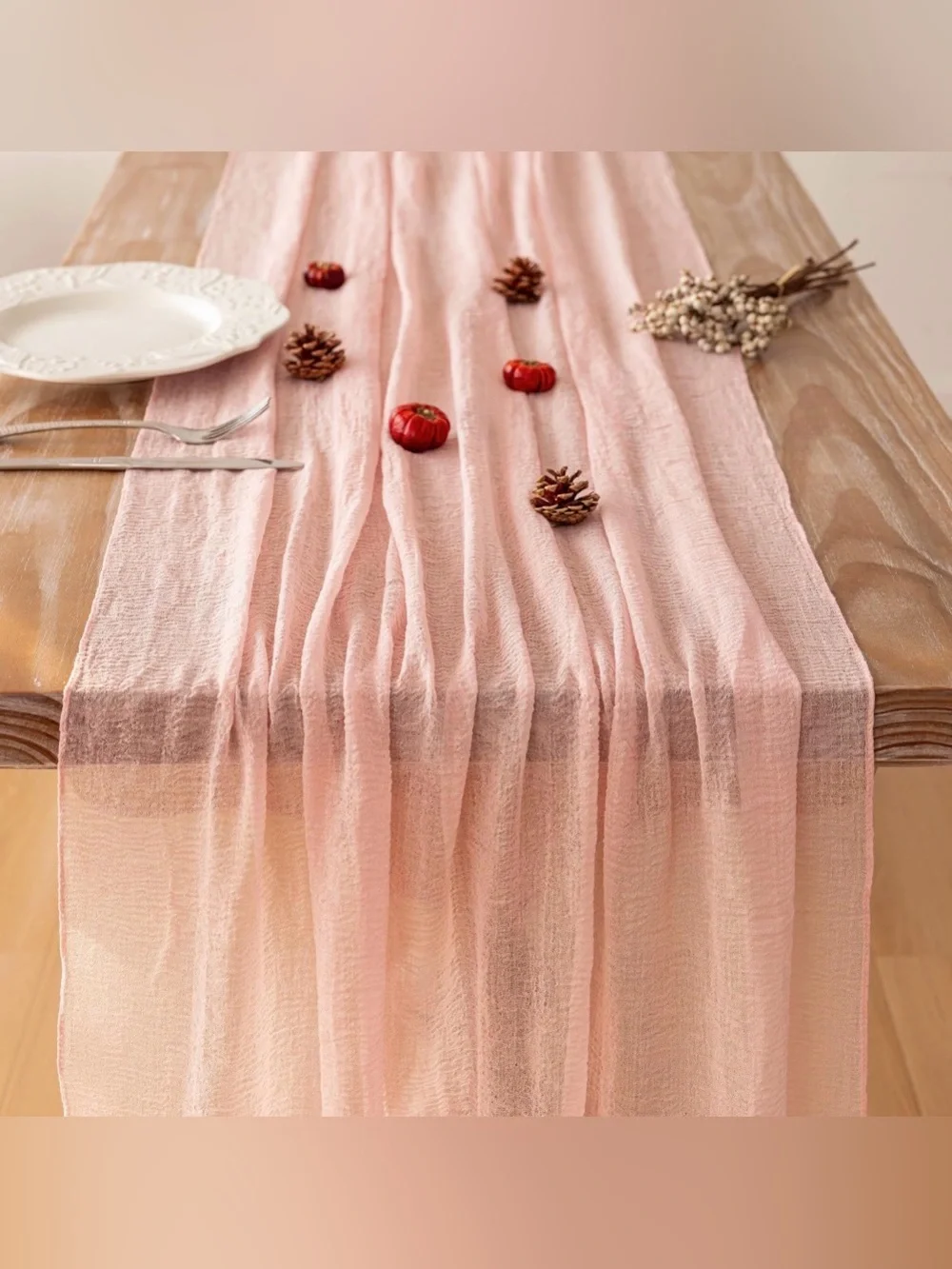 Peach Ruffled Table Runner (2)- Elegant Home Dining Accent
